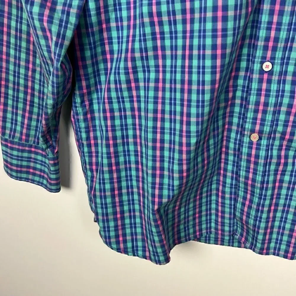 Southern Tide Classic Fit Plaid Button Down Shirt Collared Pink Blue mens size M